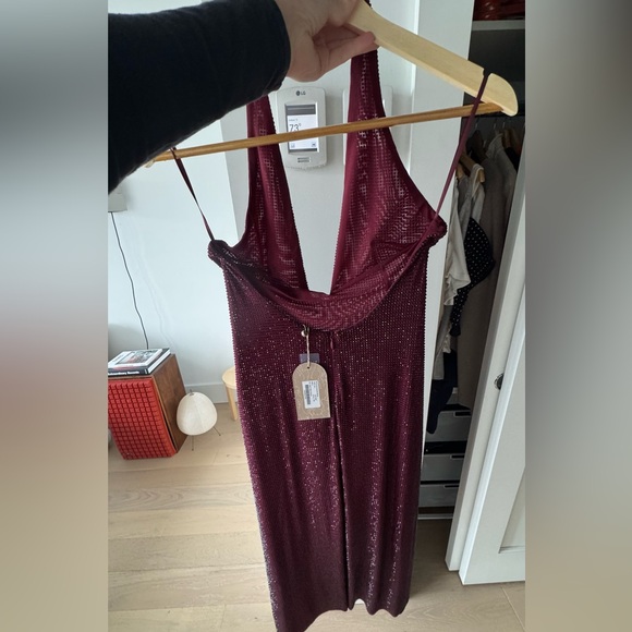 Genie Diamante Halter Midi Dress - Mahogany Meshki - Picture 2 of 4